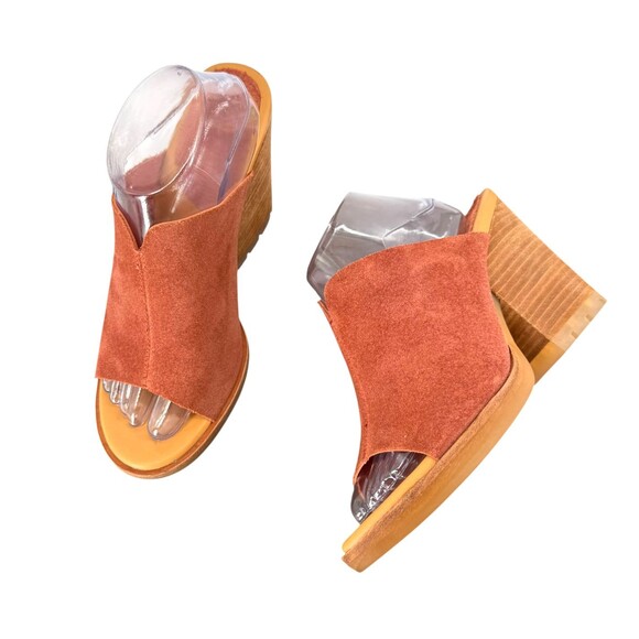 Kork-Ease Leather Open Toe Sandals 8M Harlin Red Brown Slip-On Block Heel Mules - Picture 2 of 13